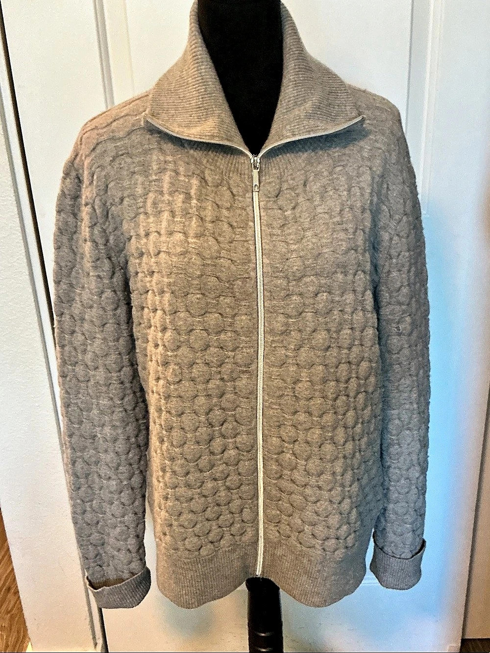 Lafayette 148 New York wool/Angora Blend Zip Front Cardigan Gray XL